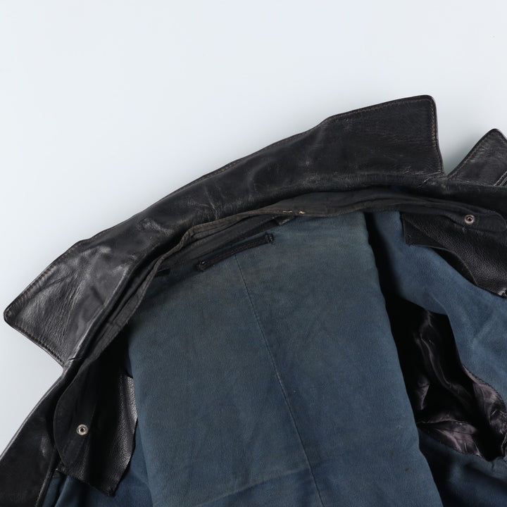 AZ Double-Breasted Policeman Leather Jacket, Men's, Size L, Vintage unclear black type Vintage Second Hand