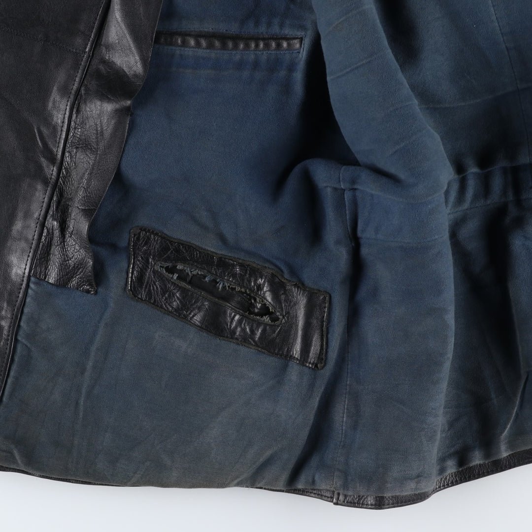 AZ Double-Breasted Policeman Leather Jacket, Men's, Size L, Vintage unclear black type Vintage Second Hand
