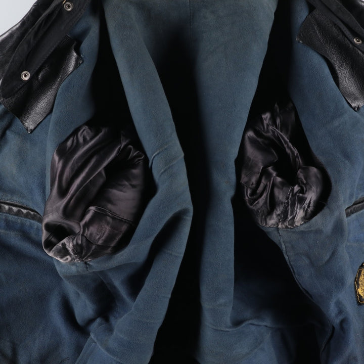 AZ Double-Breasted Policeman Leather Jacket, Men's, Size L, Vintage unclear black type Vintage Second Hand