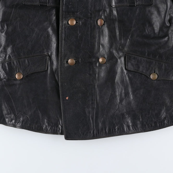 AZ Double-Breasted Policeman Leather Jacket, Men's, Size L, Vintage unclear black type Vintage Second Hand