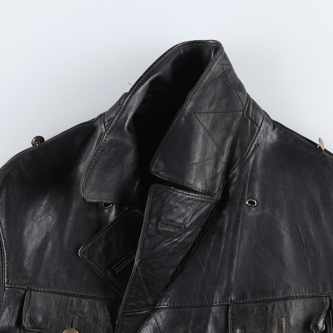 AZ Double-Breasted Policeman Leather Jacket, Men's, Size L, Vintage unclear black type Vintage Second Hand