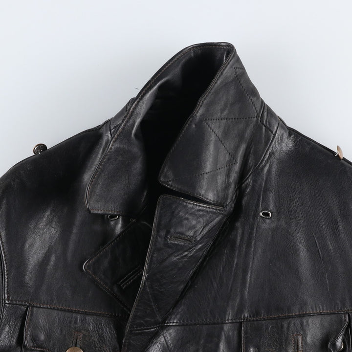 AZ Double-Breasted Policeman Leather Jacket, Men's, Size L, Vintage unclear black type Vintage Second Hand