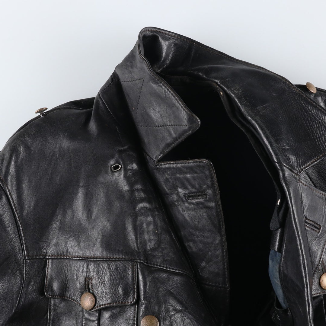 AZ Double-Breasted Policeman Leather Jacket, Men's, Size L, Vintage unclear black type Vintage Second Hand