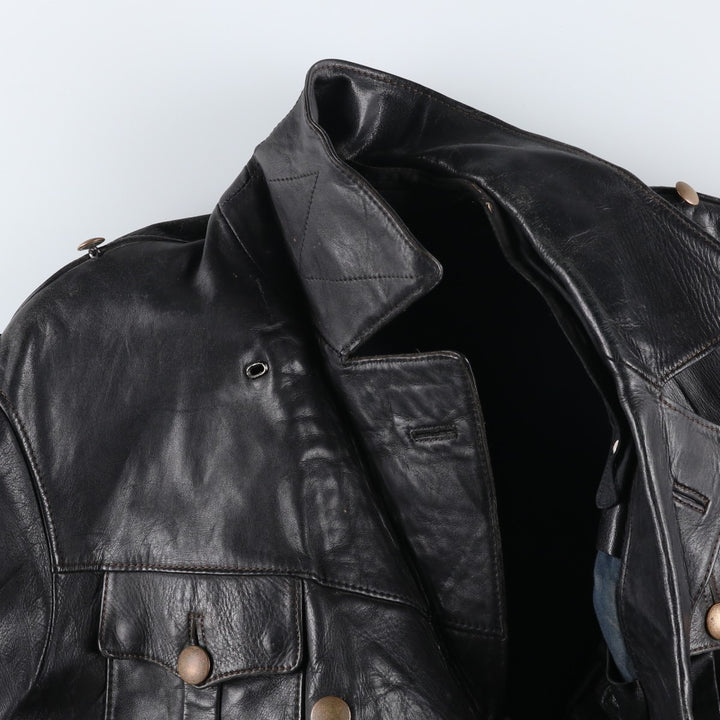 AZ Double-Breasted Policeman Leather Jacket, Men's, Size L, Vintage unclear black type Vintage Second Hand