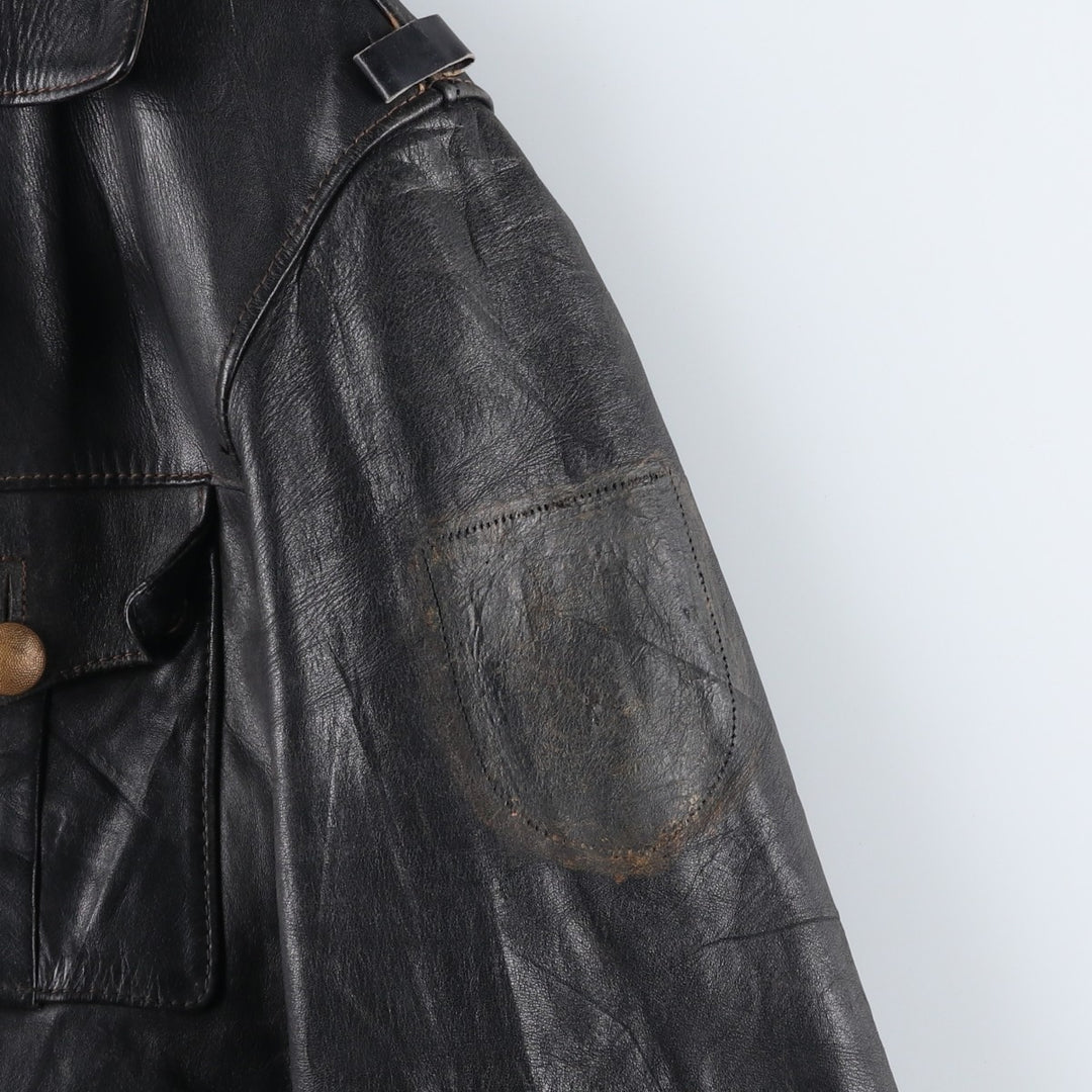 AZ Double-Breasted Policeman Leather Jacket, Men's, Size L, Vintage unclear black type Vintage Second Hand
