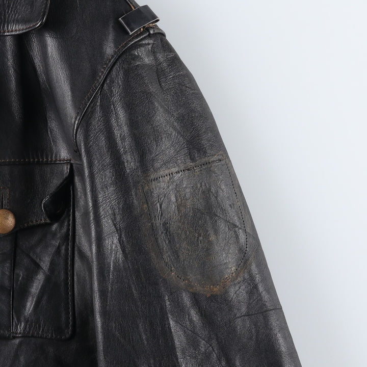 AZ Double-Breasted Policeman Leather Jacket, Men's, Size L, Vintage unclear black type Vintage Second Hand
