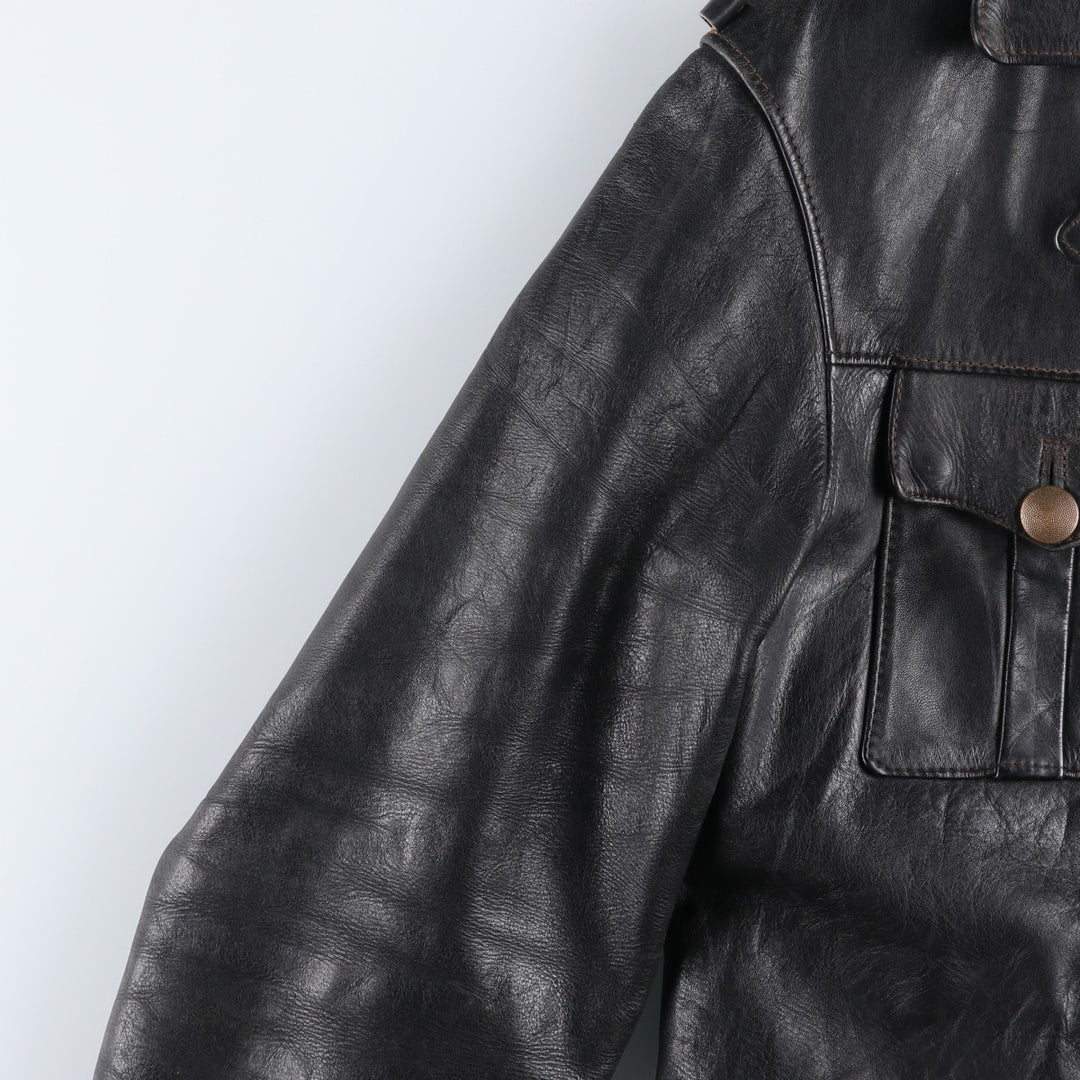 AZ Double-Breasted Policeman Leather Jacket, Men's, Size L, Vintage unclear black type Vintage Second Hand