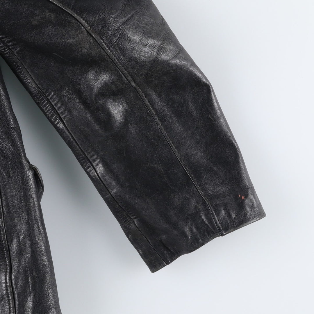 AZ Double-Breasted Policeman Leather Jacket, Men's, Size L, Vintage unclear black type Vintage Second Hand