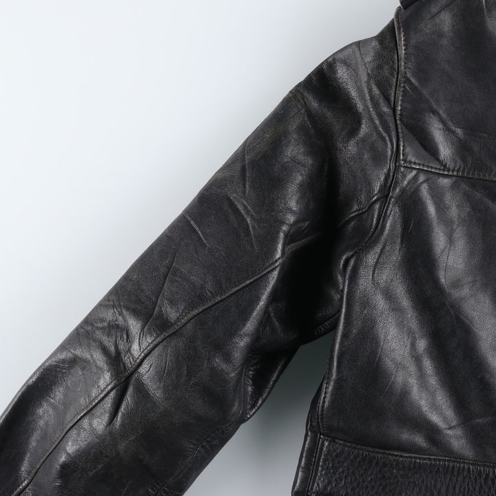 AZ Double-Breasted Policeman Leather Jacket, Men's, Size L, Vintage unclear black type Vintage Second Hand