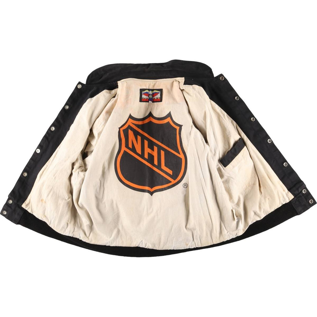 JEFF HAMILTON NHL Tampa Bay Lightning Cotton Button-Down Varsity Jacket, Made in USA, Men's Size M cotton black type Vintage Second Hand