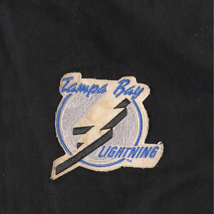 JEFF HAMILTON NHL Tampa Bay Lightning Cotton Button-Down Varsity Jacket, Made in USA, Men's Size M cotton black type Vintage Second Hand