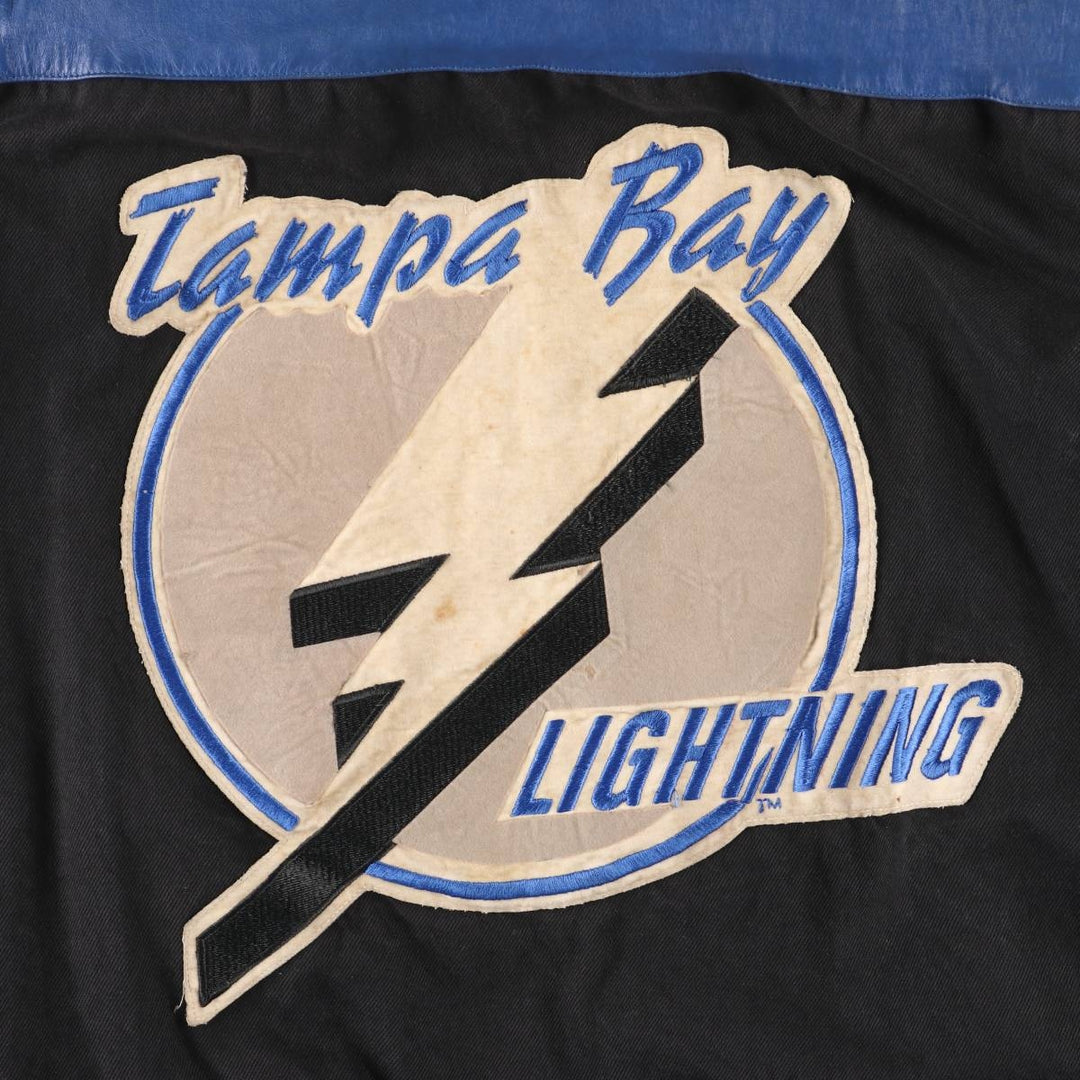 JEFF HAMILTON NHL Tampa Bay Lightning Cotton Button-Down Varsity Jacket, Made in USA, Men's Size M cotton black type Vintage Second Hand