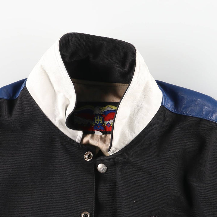 JEFF HAMILTON NHL Tampa Bay Lightning Cotton Button-Down Varsity Jacket, Made in USA, Men's Size M cotton black type Vintage Second Hand
