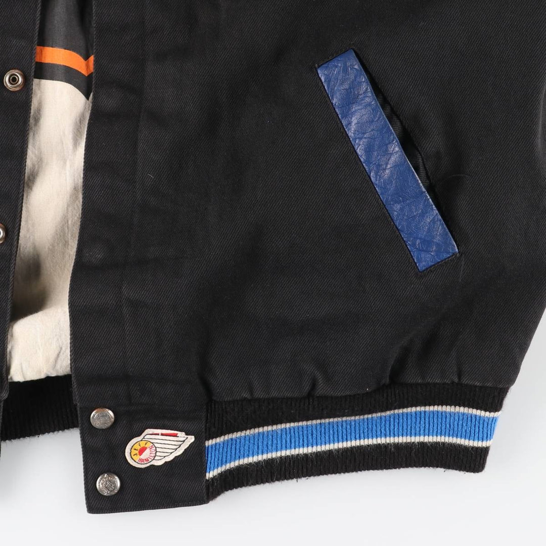 JEFF HAMILTON NHL Tampa Bay Lightning Cotton Button-Down Varsity Jacket, Made in USA, Men's Size M cotton black type Vintage Second Hand