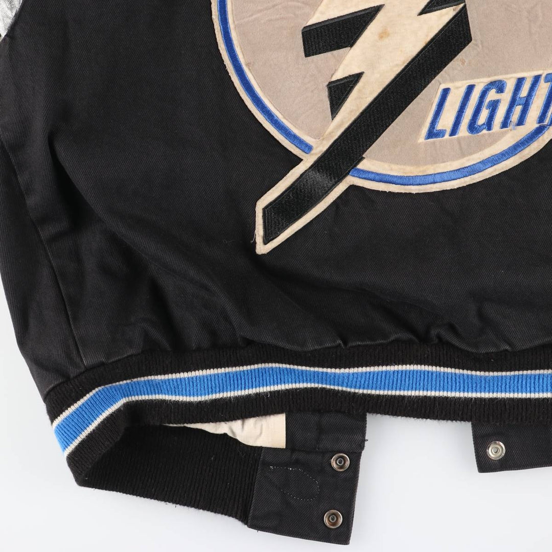 JEFF HAMILTON NHL Tampa Bay Lightning Cotton Button-Down Varsity Jacket, Made in USA, Men's Size M cotton black type Vintage Second Hand