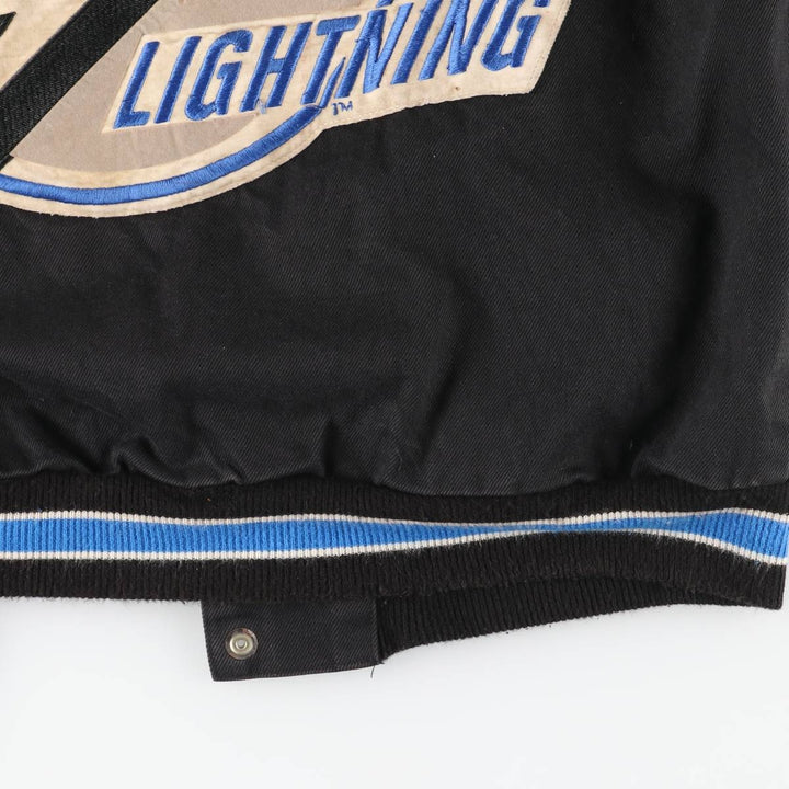 JEFF HAMILTON NHL Tampa Bay Lightning Cotton Button-Down Varsity Jacket, Made in USA, Men's Size M cotton black type Vintage Second Hand