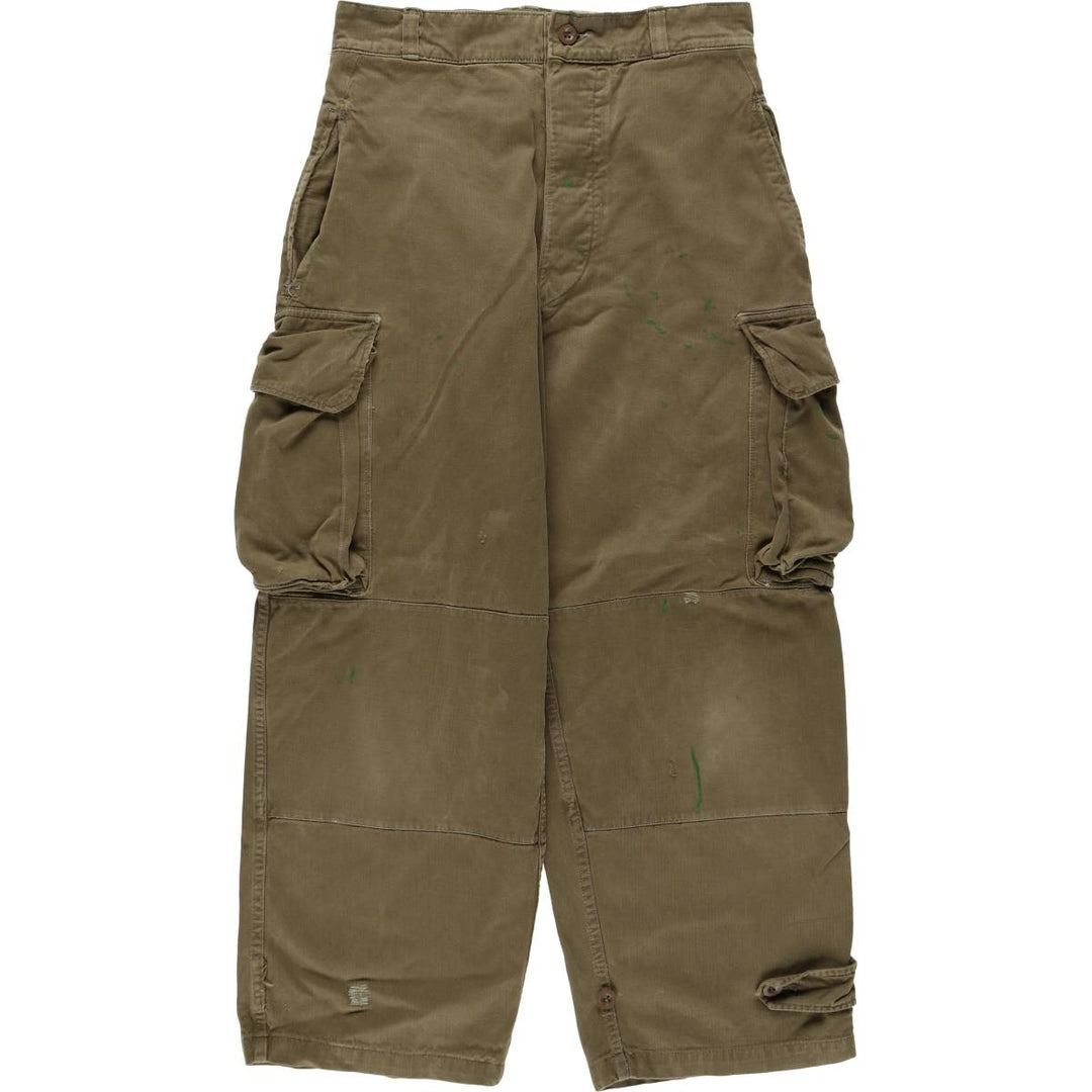 1960'S French Army M-47 Late Model Painted Herringbone Military Cargo Pants, Women's Size L (W28 equivalent), Vintage unclear Khaki type brown Vintage Second Hand