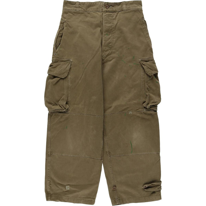 1960'S French Army M-47 Late Model Painted Herringbone Military Cargo Pants, Women's Size L (W28 equivalent), Vintage unclear Khaki type brown Vintage Second Hand