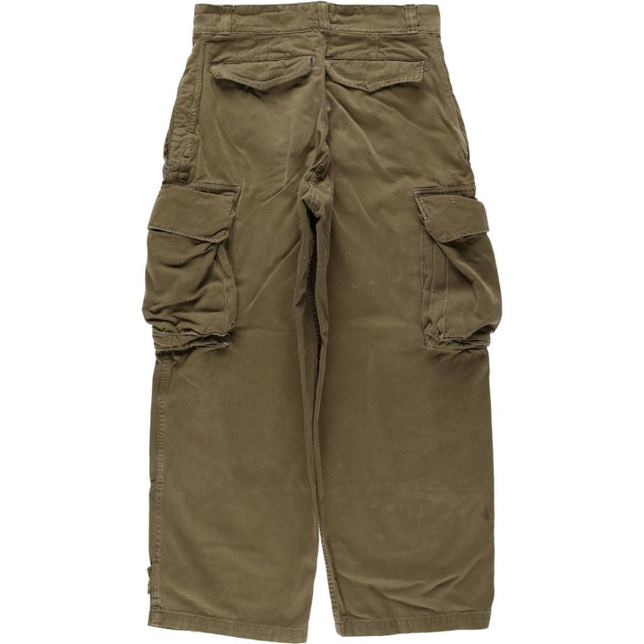 1960'S French Army M-47 Late Model Painted Herringbone Military Cargo Pants, Women's Size L (W28 equivalent), Vintage unclear Khaki type brown Vintage Second Hand