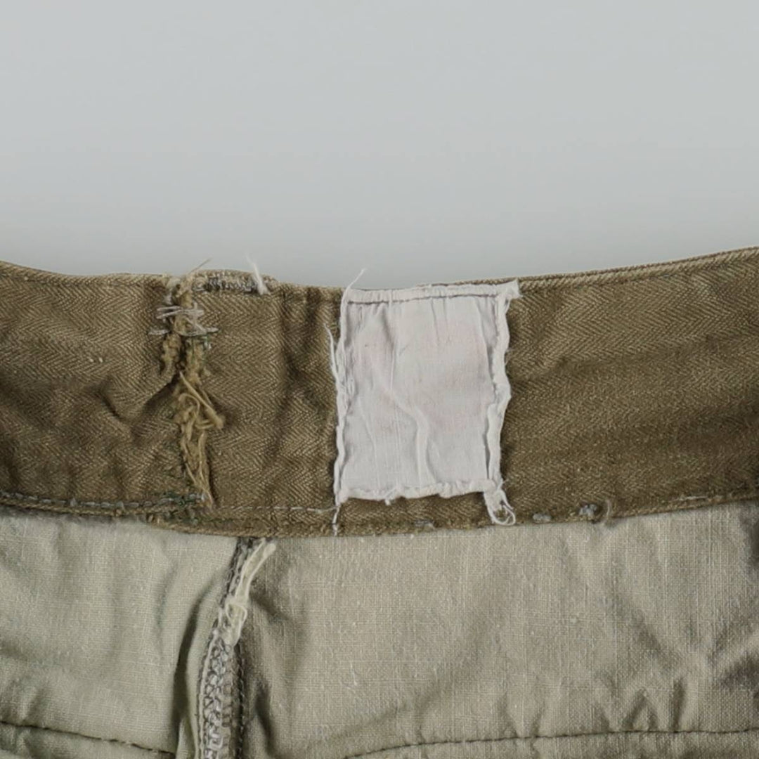 1960'S French Army M-47 Late Model Painted Herringbone Military Cargo Pants, Women's Size L (W28 equivalent), Vintage unclear Khaki type brown Vintage Second Hand