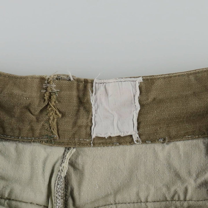 1960'S French Army M-47 Late Model Painted Herringbone Military Cargo Pants, Women's Size L (W28 equivalent), Vintage unclear Khaki type brown Vintage Second Hand