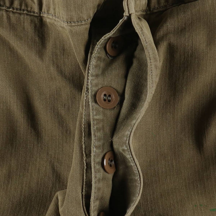1960'S French Army M-47 Late Model Painted Herringbone Military Cargo Pants, Women's Size L (W28 equivalent), Vintage unclear Khaki type brown Vintage Second Hand