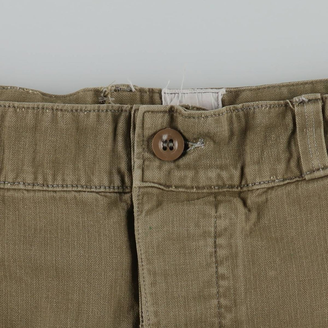 1960'S French Army M-47 Late Model Painted Herringbone Military Cargo Pants, Women's Size L (W28 equivalent), Vintage unclear Khaki type brown Vintage Second Hand