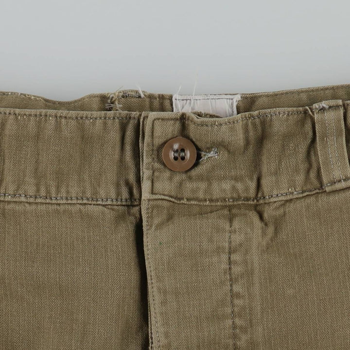 1960'S French Army M-47 Late Model Painted Herringbone Military Cargo Pants, Women's Size L (W28 equivalent), Vintage unclear Khaki type brown Vintage Second Hand