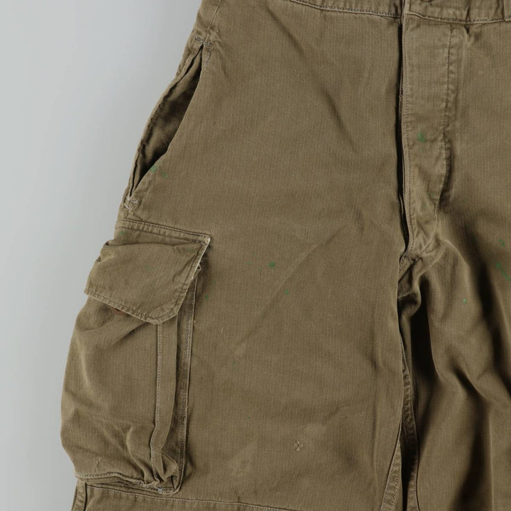 1960'S French Army M-47 Late Model Painted Herringbone Military Cargo Pants, Women's Size L (W28 equivalent), Vintage unclear Khaki type brown Vintage Second Hand