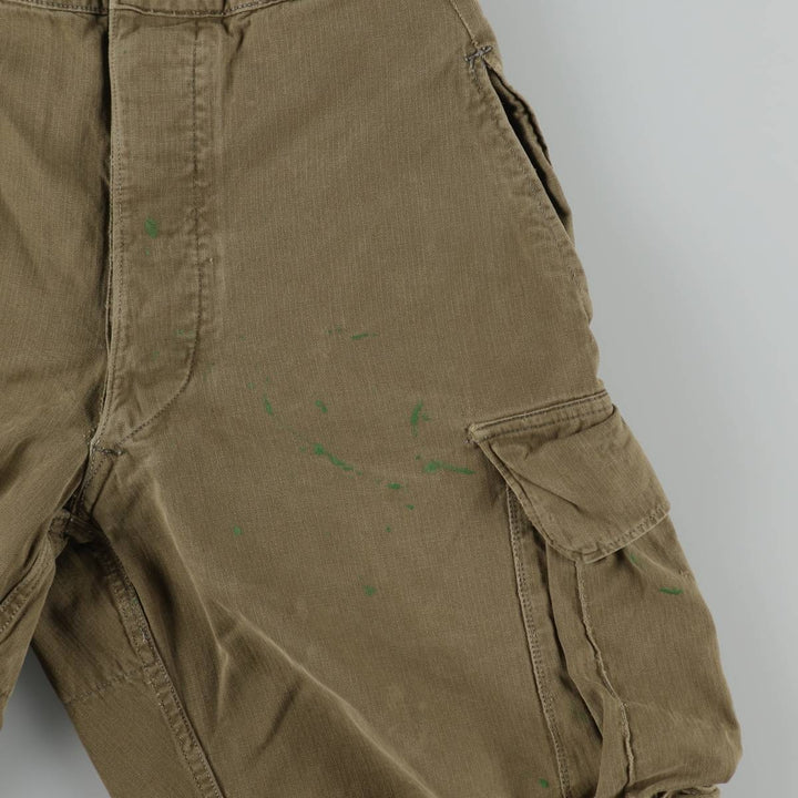 1960'S French Army M-47 Late Model Painted Herringbone Military Cargo Pants, Women's Size L (W28 equivalent), Vintage unclear Khaki type brown Vintage Second Hand