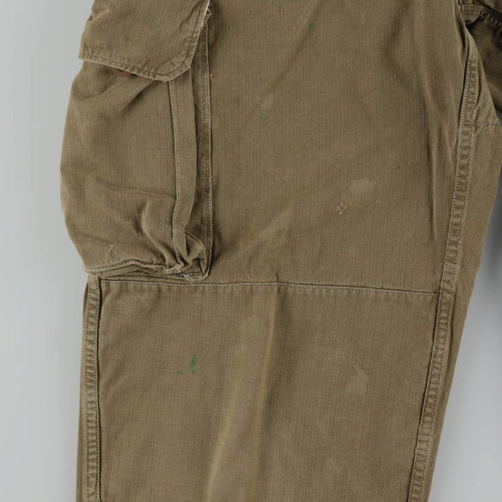 1960'S French Army M-47 Late Model Painted Herringbone Military Cargo Pants, Women's Size L (W28 equivalent), Vintage unclear Khaki type brown Vintage Second Hand