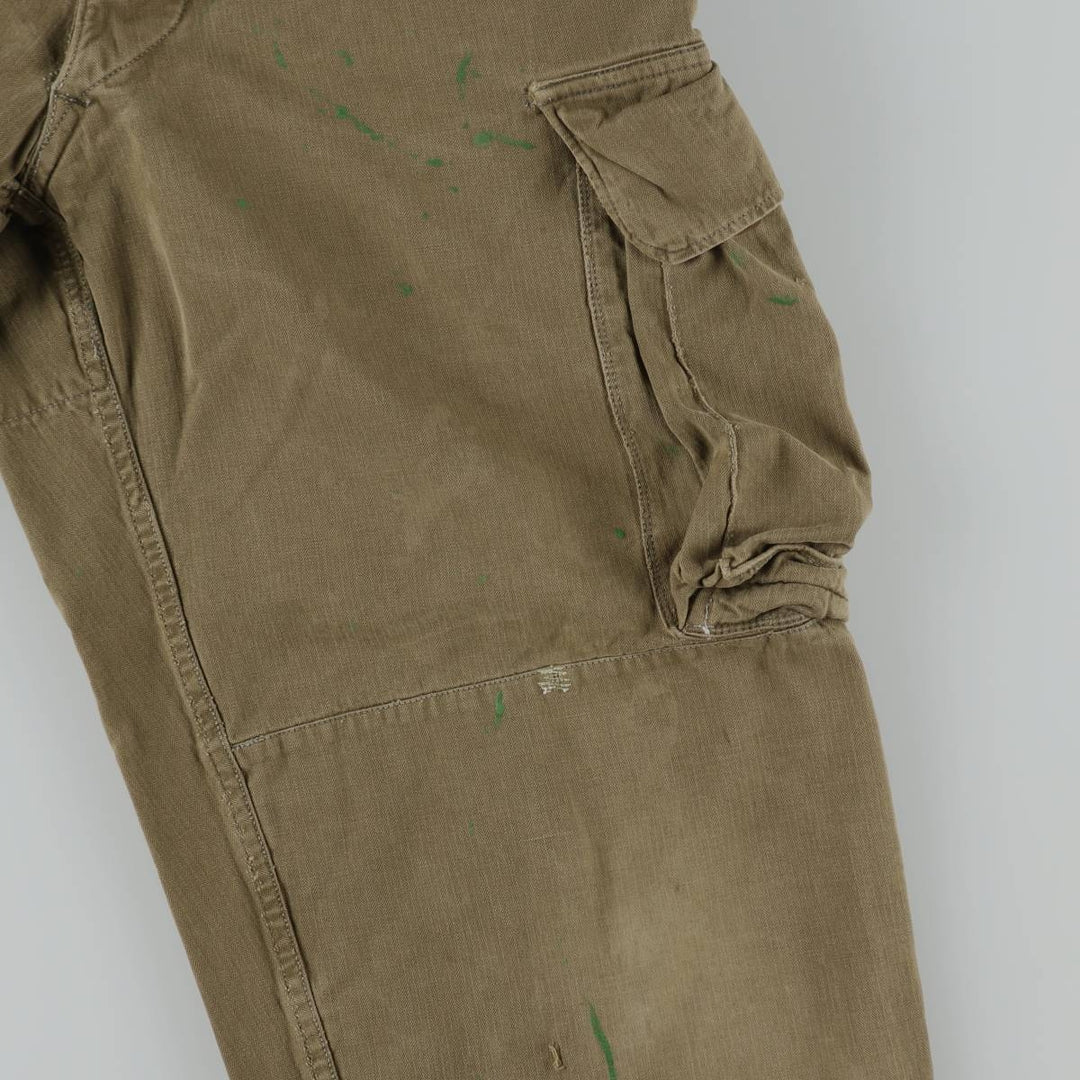 1960'S French Army M-47 Late Model Painted Herringbone Military Cargo Pants, Women's Size L (W28 equivalent), Vintage unclear Khaki type brown Vintage Second Hand