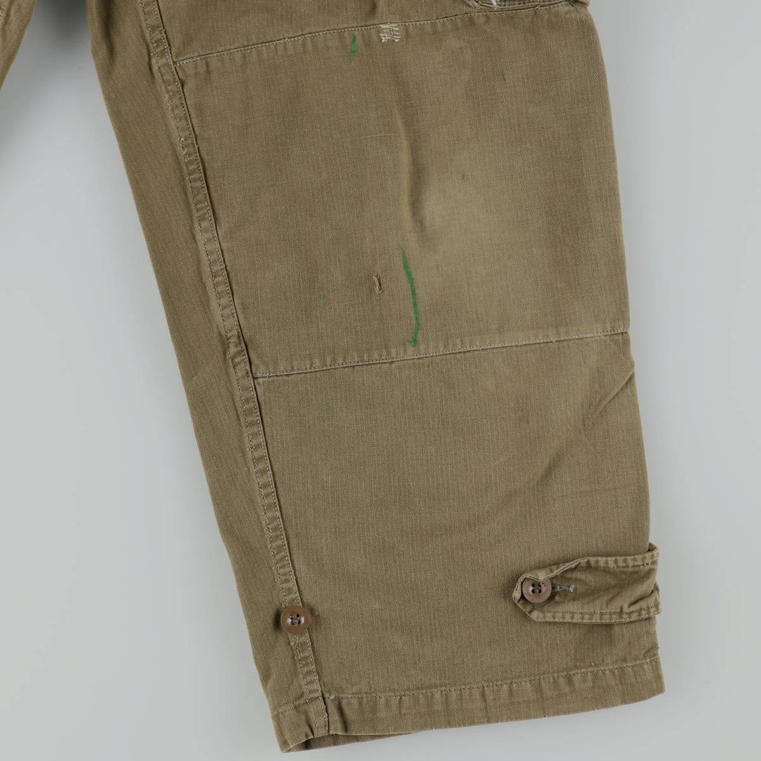 1960'S French Army M-47 Late Model Painted Herringbone Military Cargo Pants, Women's Size L (W28 equivalent), Vintage unclear Khaki type brown Vintage Second Hand