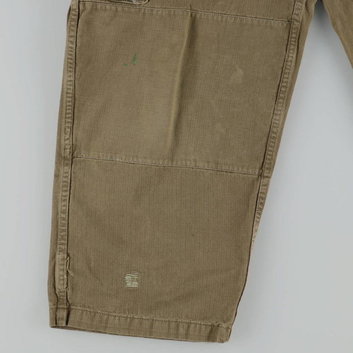 1960'S French Army M-47 Late Model Painted Herringbone Military Cargo Pants, Women's Size L (W28 equivalent), Vintage unclear Khaki type brown Vintage Second Hand