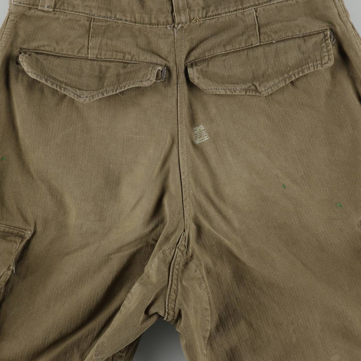1960'S French Army M-47 Late Model Painted Herringbone Military Cargo Pants, Women's Size L (W28 equivalent), Vintage unclear Khaki type brown Vintage Second Hand