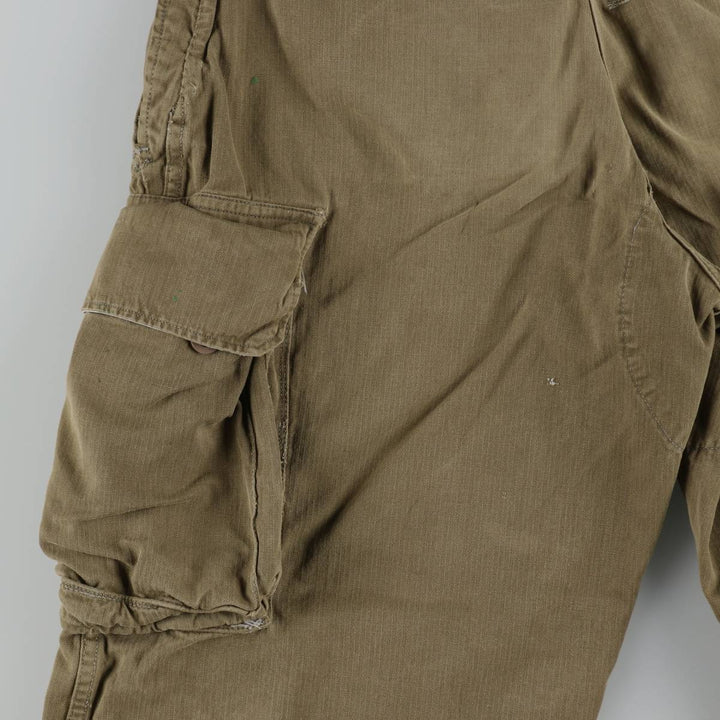1960'S French Army M-47 Late Model Painted Herringbone Military Cargo Pants, Women's Size L (W28 equivalent), Vintage unclear Khaki type brown Vintage Second Hand