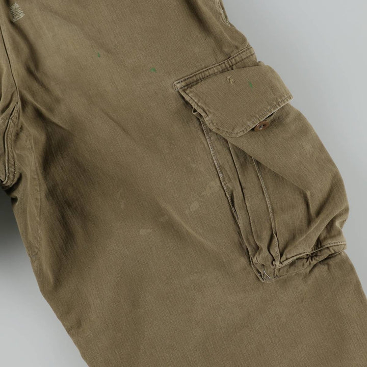 1960'S French Army M-47 Late Model Painted Herringbone Military Cargo Pants, Women's Size L (W28 equivalent), Vintage unclear Khaki type brown Vintage Second Hand