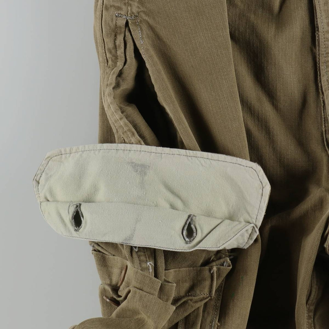 1960'S French Army M-47 Late Model Painted Herringbone Military Cargo Pants, Women's Size L (W28 equivalent), Vintage unclear Khaki type brown Vintage Second Hand