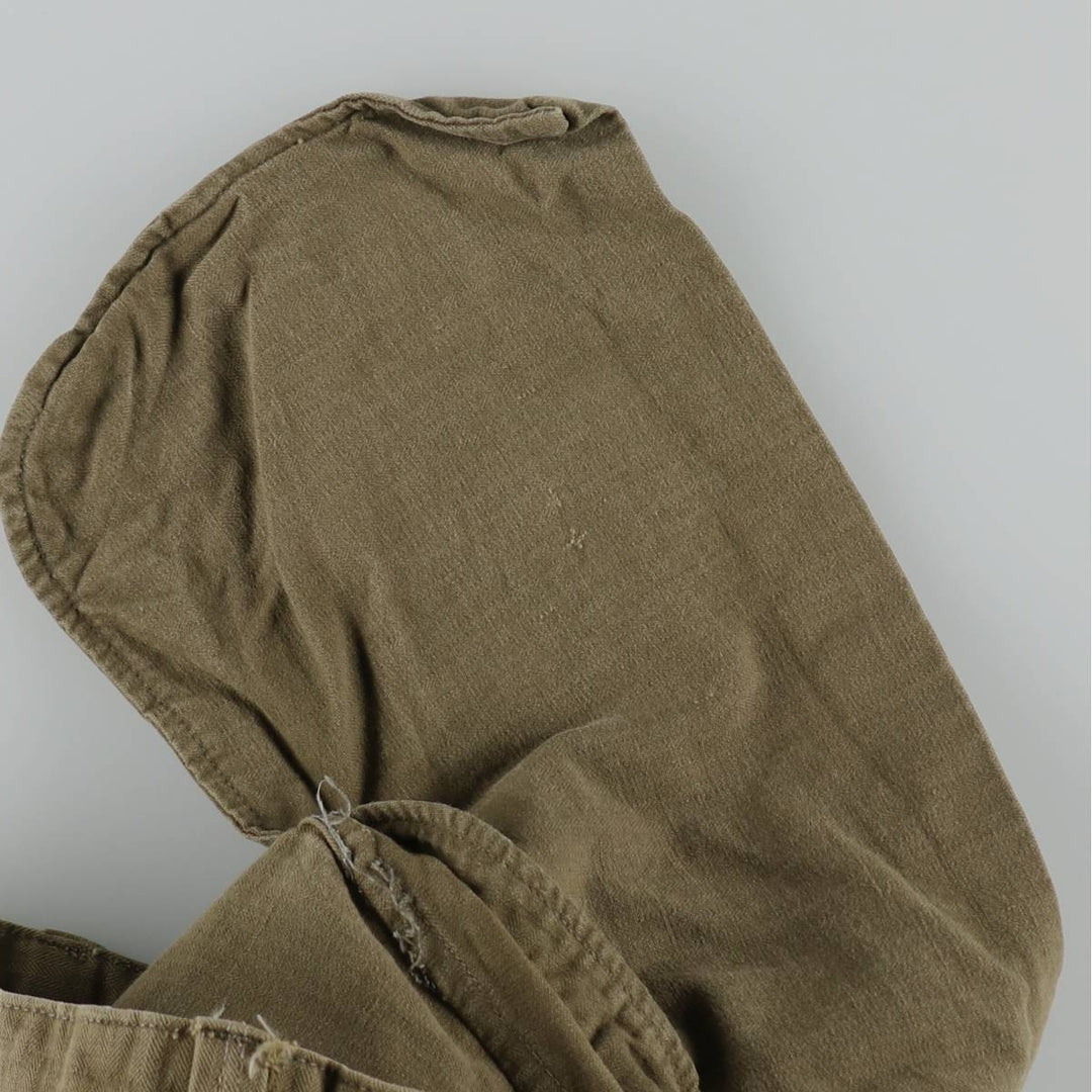 1960'S French Army M-47 Late Model Painted Herringbone Military Cargo Pants, Women's Size L (W28 equivalent), Vintage unclear Khaki type brown Vintage Second Hand