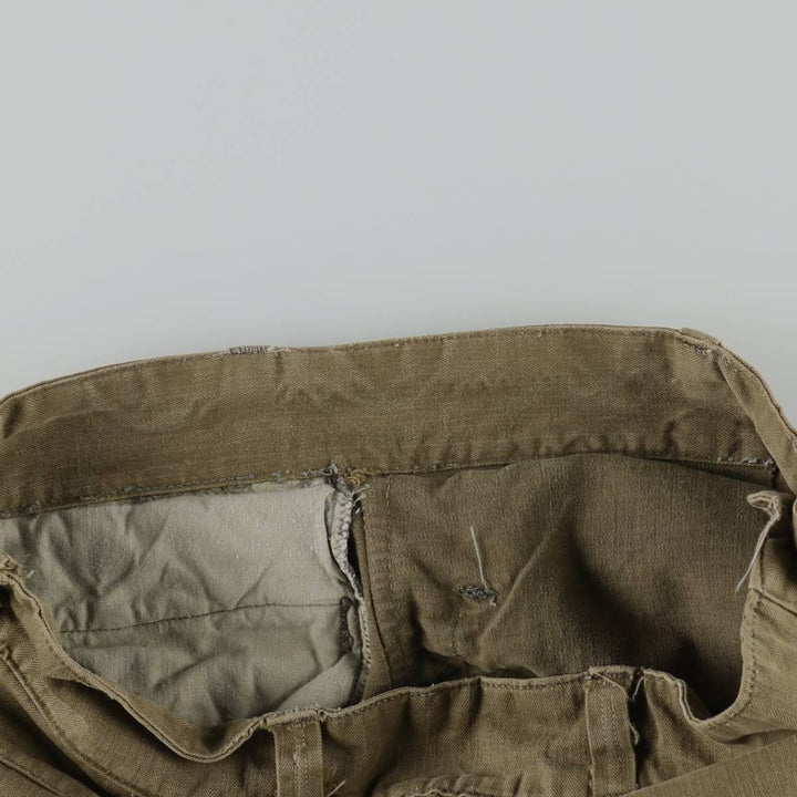 1960'S French Army M-47 Late Model Painted Herringbone Military Cargo Pants, Women's Size L (W28 equivalent), Vintage unclear Khaki type brown Vintage Second Hand