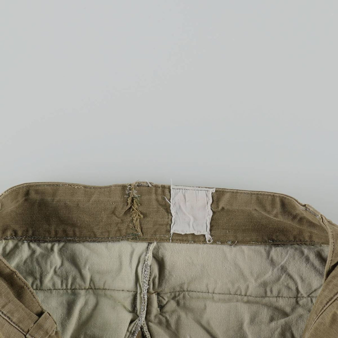1960'S French Army M-47 Late Model Painted Herringbone Military Cargo Pants, Women's Size L (W28 equivalent), Vintage unclear Khaki type brown Vintage Second Hand