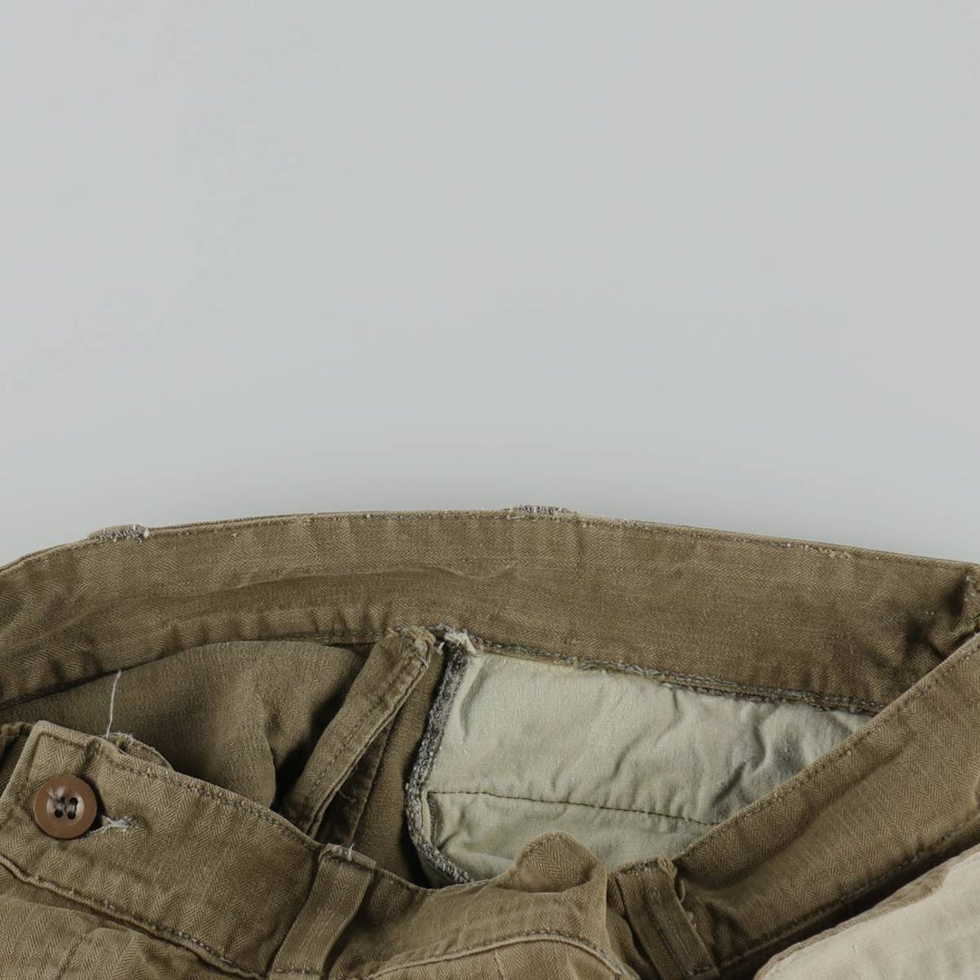 1960'S French Army M-47 Late Model Painted Herringbone Military Cargo Pants, Women's Size L (W28 equivalent), Vintage unclear Khaki type brown Vintage Second Hand