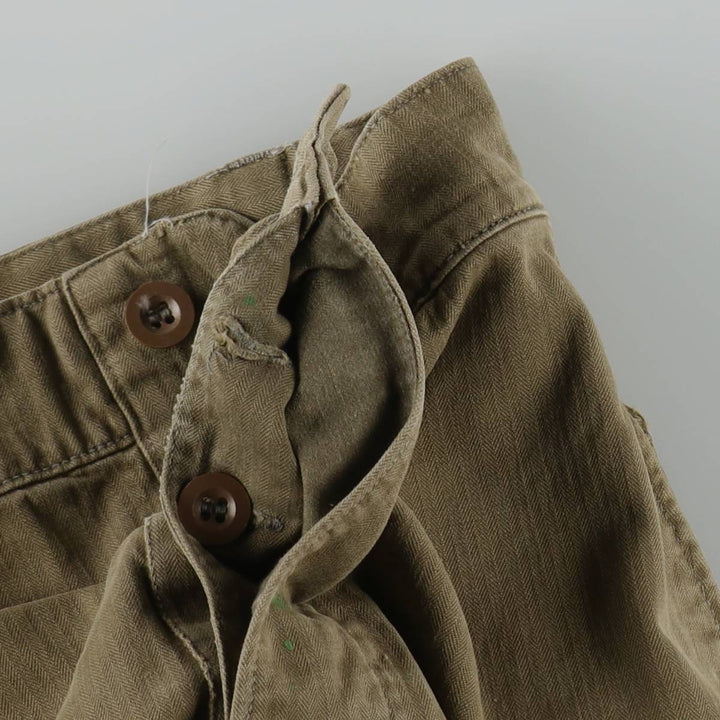 1960'S French Army M-47 Late Model Painted Herringbone Military Cargo Pants, Women's Size L (W28 equivalent), Vintage unclear Khaki type brown Vintage Second Hand