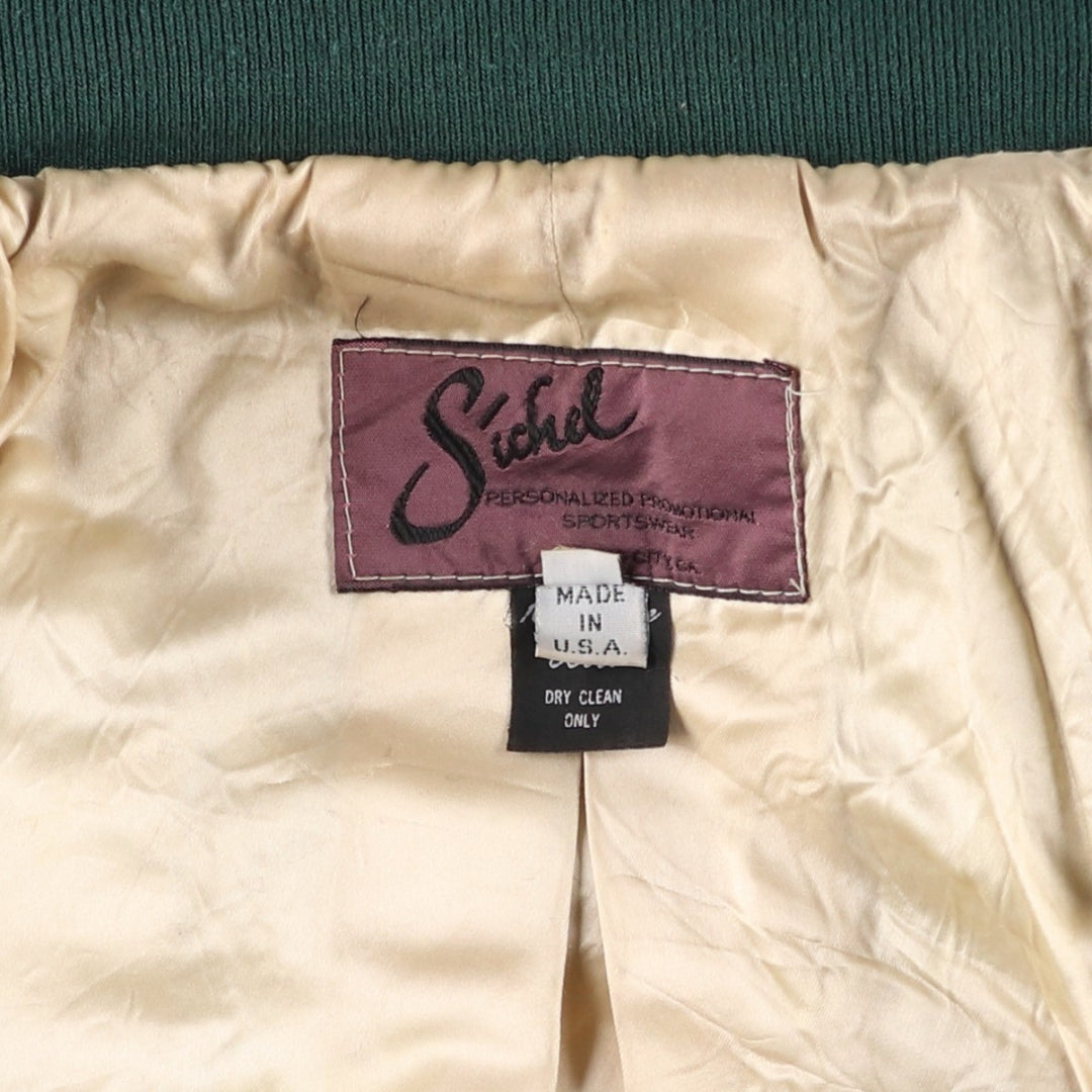 90'S Sichel Leather Sleeve Wool Button Varsity Jacket, Made in USA, Men's Size L, Vintage wool Green type dark green Vintage Second Hand