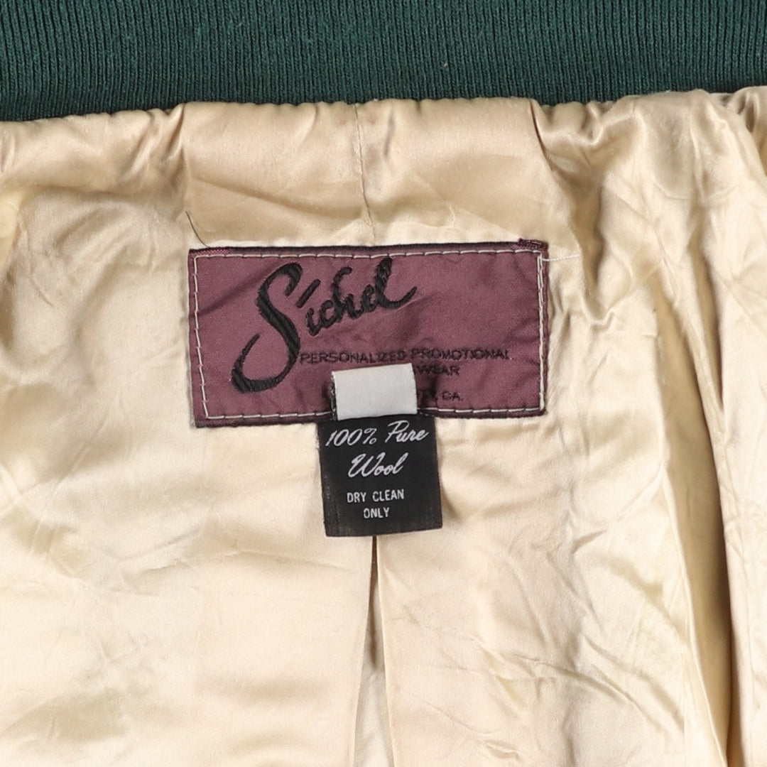 90'S Sichel Leather Sleeve Wool Button Varsity Jacket, Made in USA, Men's Size L, Vintage wool Green type dark green Vintage Second Hand