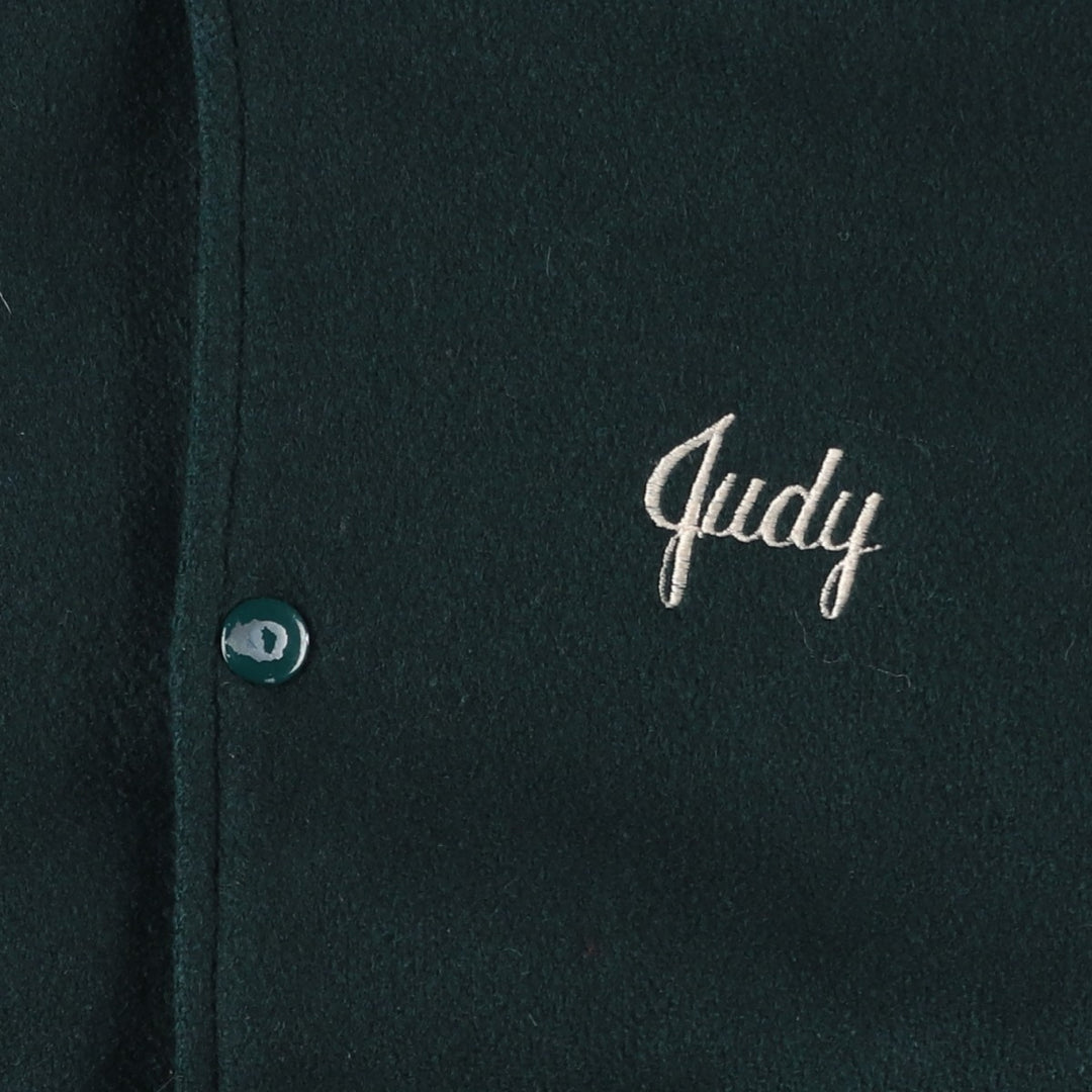 90'S Sichel Leather Sleeve Wool Button Varsity Jacket, Made in USA, Men's Size L, Vintage wool Green type dark green Vintage Second Hand