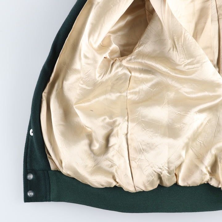 90'S Sichel Leather Sleeve Wool Button Varsity Jacket, Made in USA, Men's Size L, Vintage wool Green type dark green Vintage Second Hand