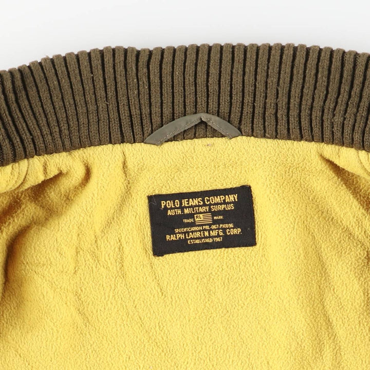 Ralph Lauren Polo Jeans Company padded military flight jacket, men's size L Nylon Khaki type Vintage Second Hand