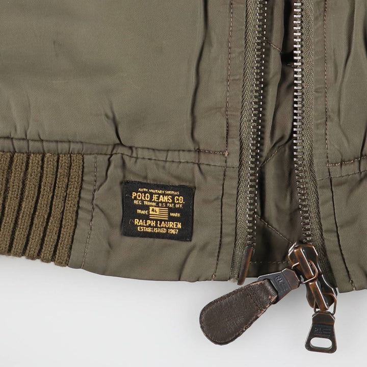 Ralph Lauren Polo Jeans Company padded military flight jacket, men's size L Nylon Khaki type Vintage Second Hand