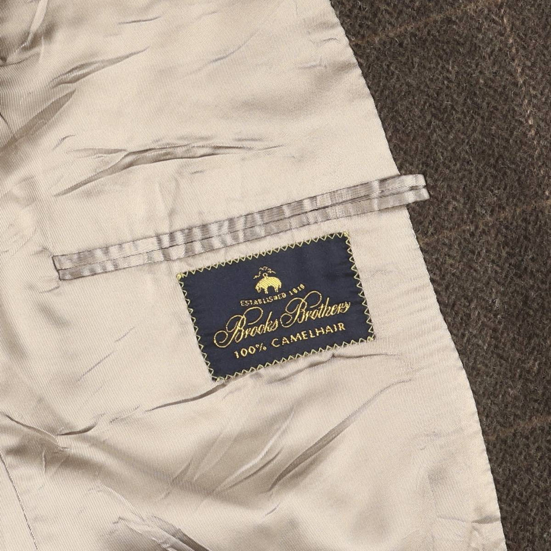 Brooks Brothers Check Pattern Herringbone Camel Hair Tailored Jacket, Made in USA, Men's Size Medium Camel hair brown type Vintage Second Hand